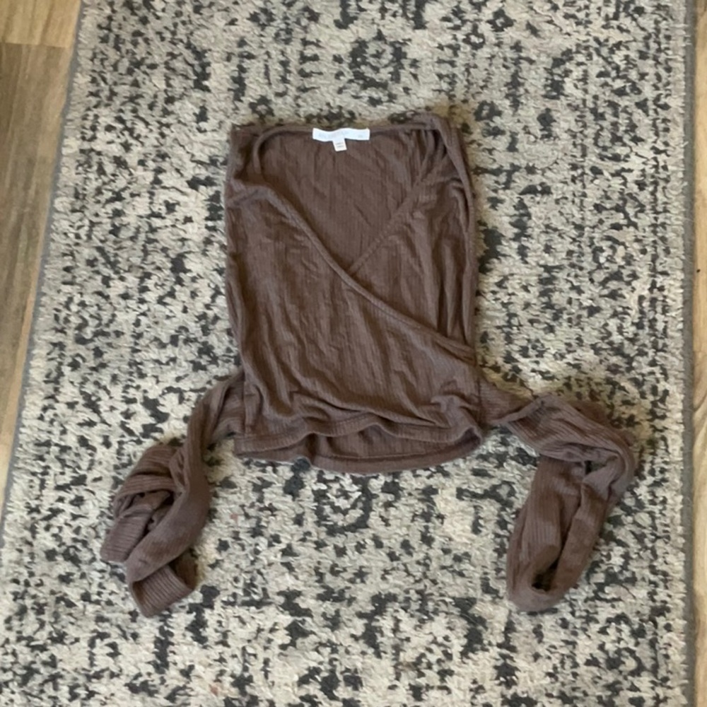 Brown ribbed tie tank top